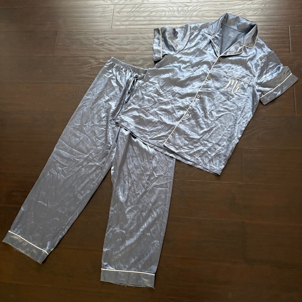 Silver Satin Men’s “Mr” 2-Piece Pajama Set Groom Wedding Gift
